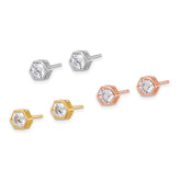 Sterling Silver RH-plated Rose and Gold-tone CZ Set of 3 Post Earring Set